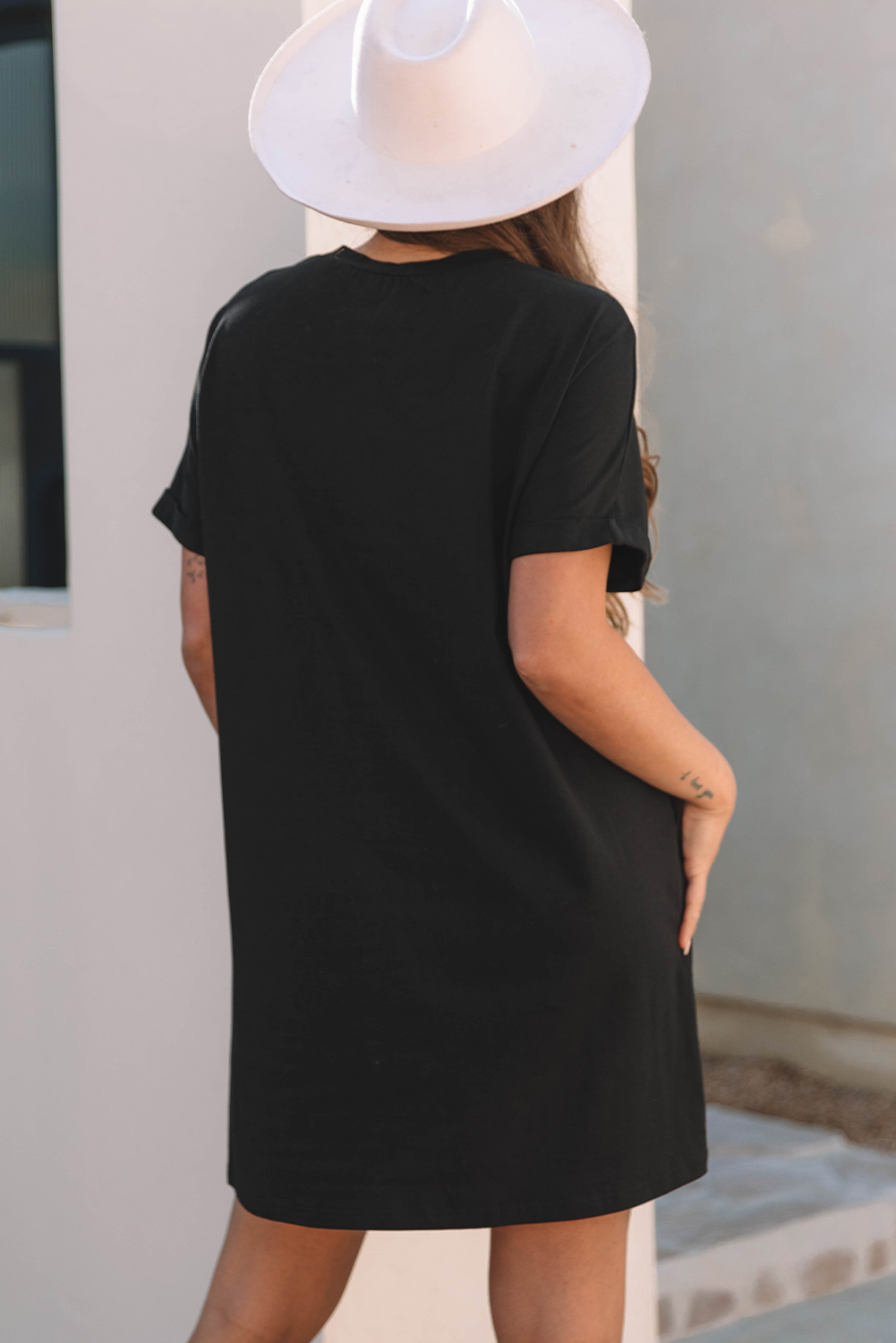 Black Nashville Guitar Print Crew Neck T Shirt Mini Dress - loveforevers