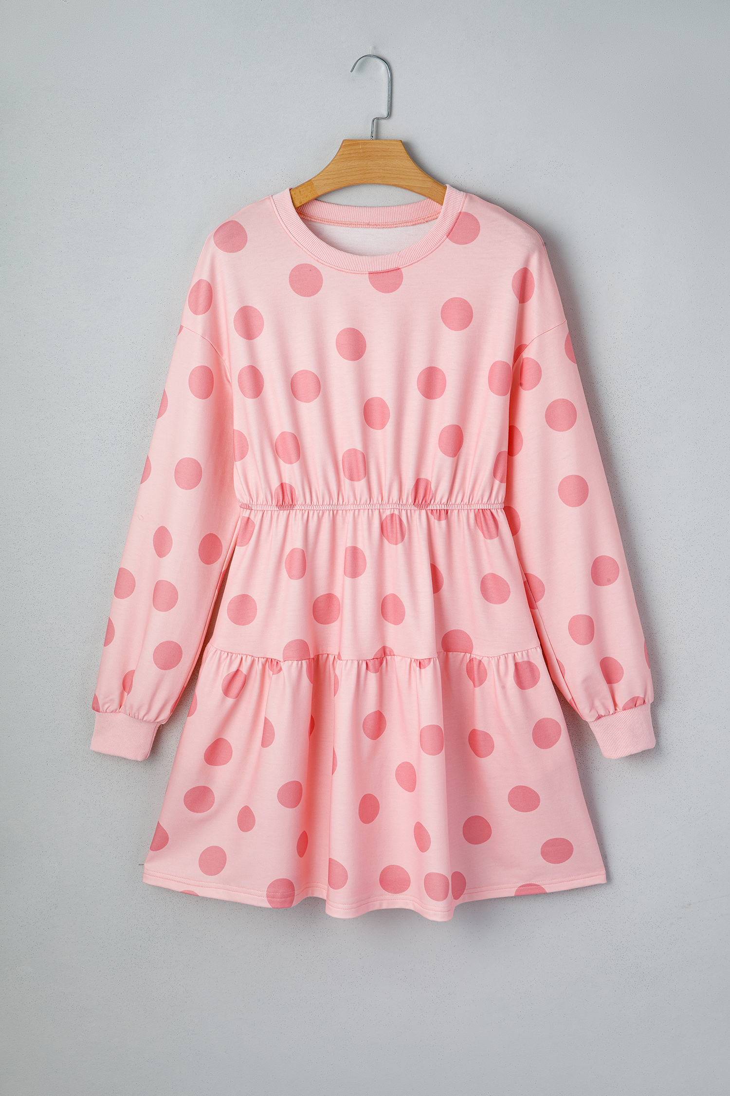 Beige Polka Dot Print Drop Shoulder Pullover Drawstring Jogger Pant Set - loveforevers