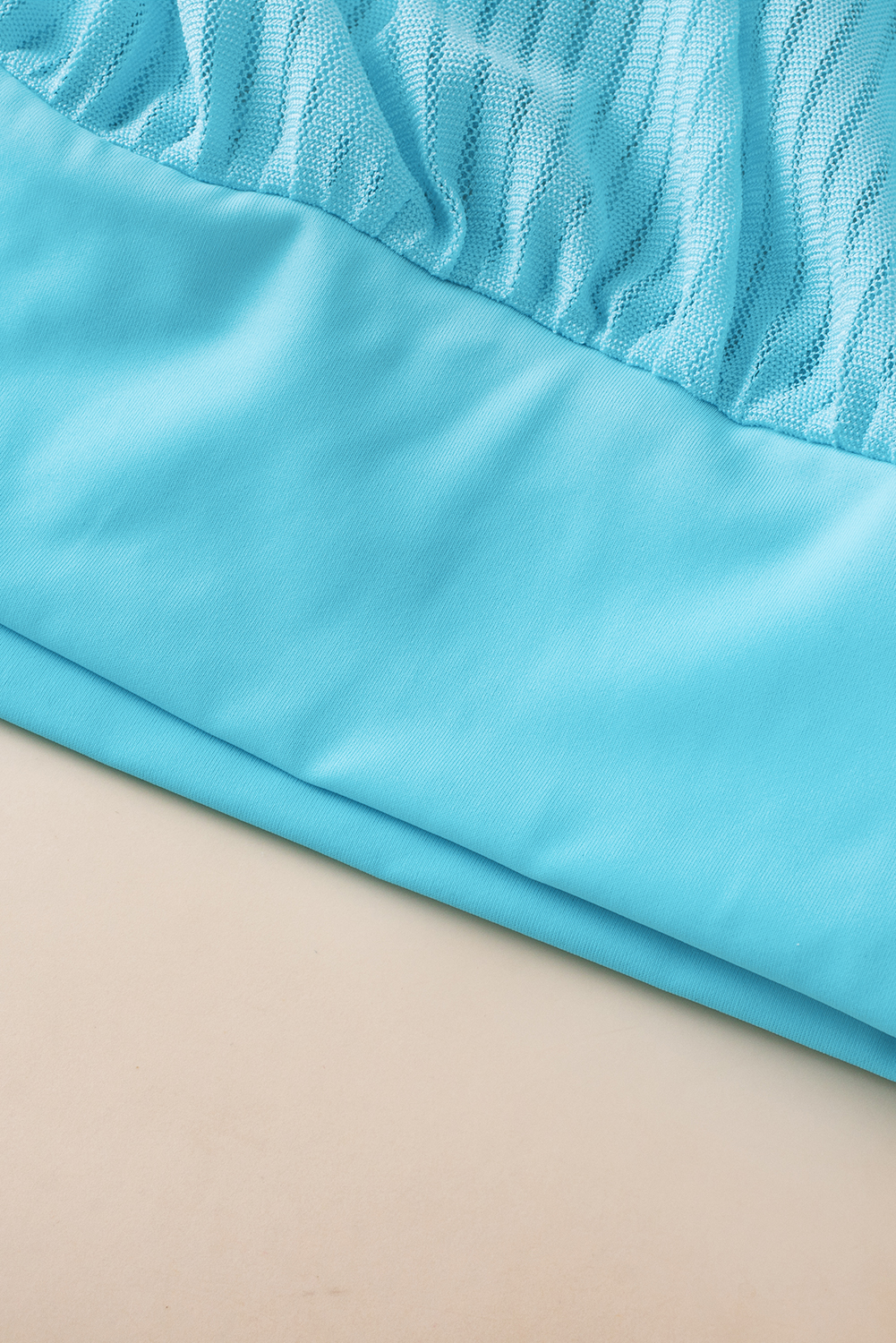 Turquoise Striped Mesh Knotted Hem Tankini Swimsuit - loveforevers