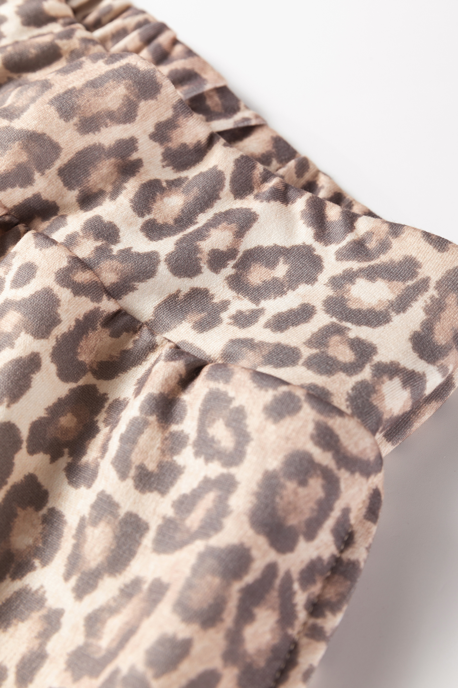Light French Beige Leopard Print V Neck Pullover Mini Skirt 2pcs Set - loveforevers