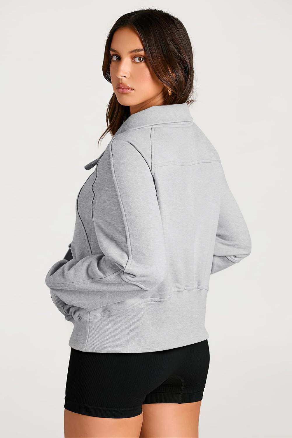 Aruba Blue Quarter Zip Stand Neck Kangaroo Pocket Sweatshirt - loveforevers