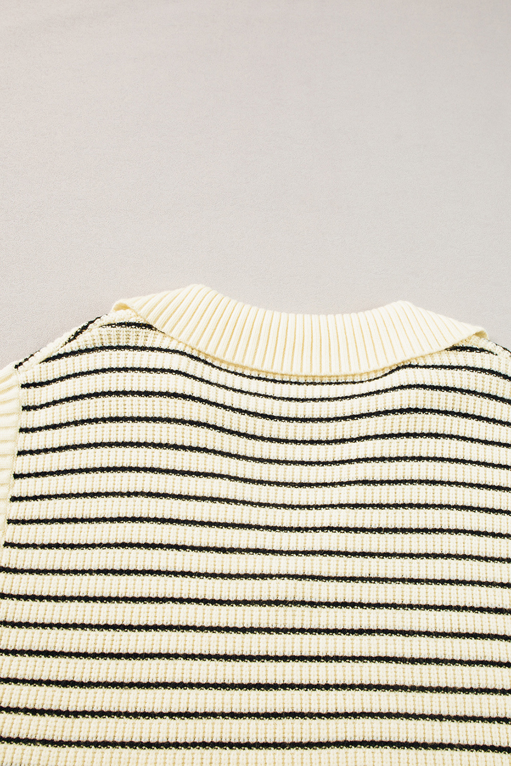 Beige Stripe Turn-down V Neck Sweater Tank Top - loveforevers