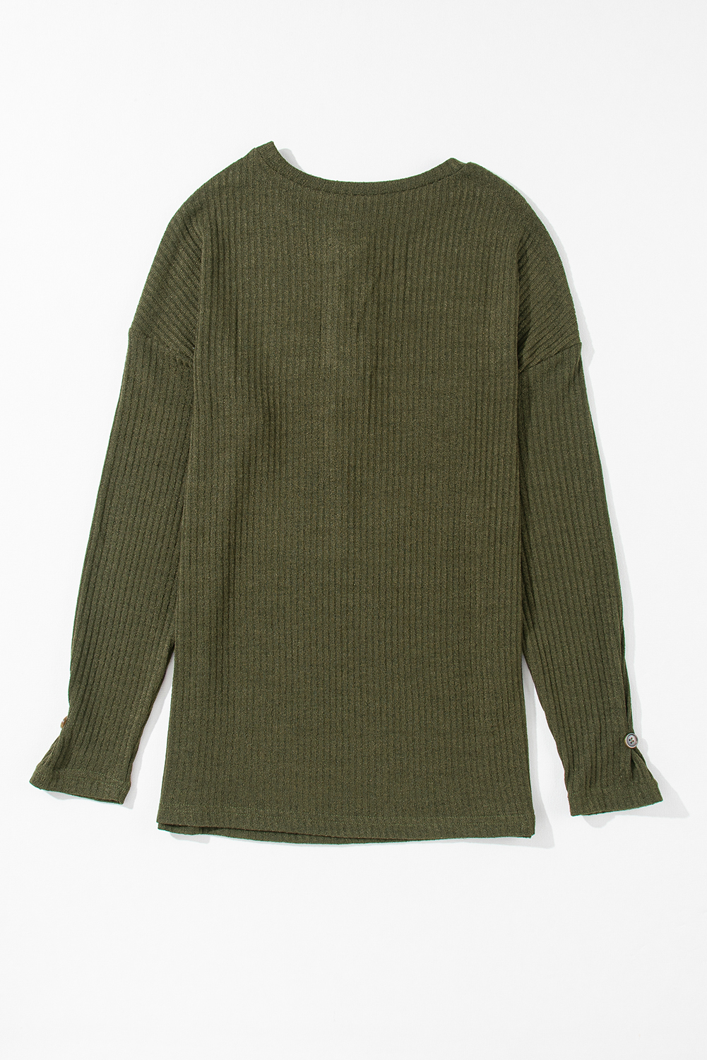 Jungle Green Rib Textured Henley Knit Top - loveforevers