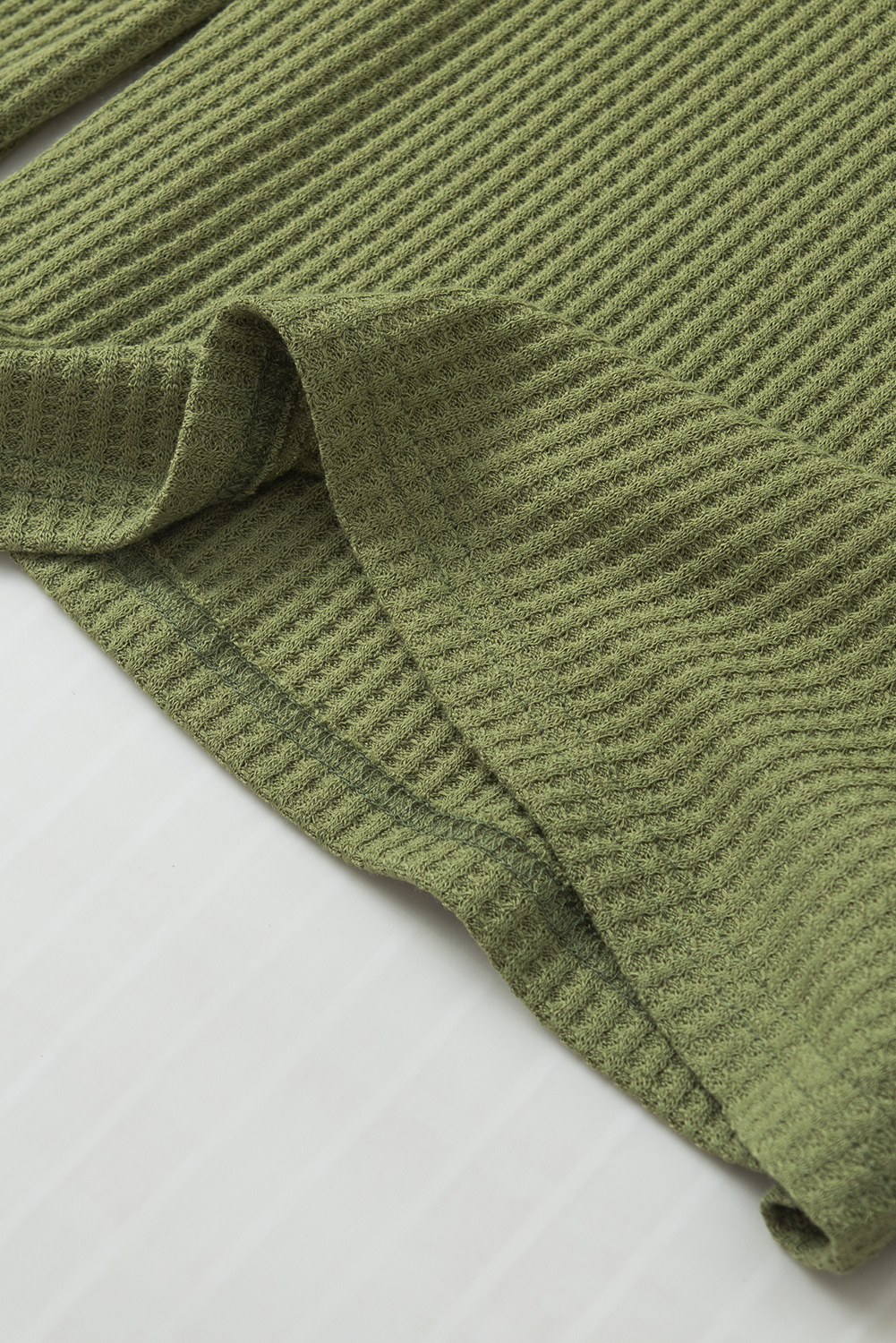 Jungle Green Textured Knit V Neck Button Cuffs Long Sleeve Top - loveforevers