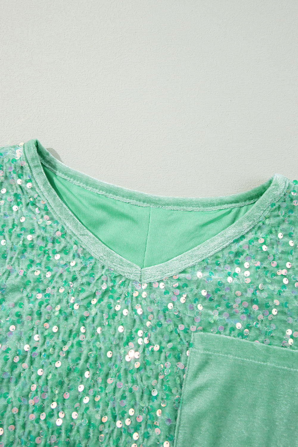 Moonlight Jade Sequin Batwing Sleeve V Neck Velvet Blouse - loveforevers