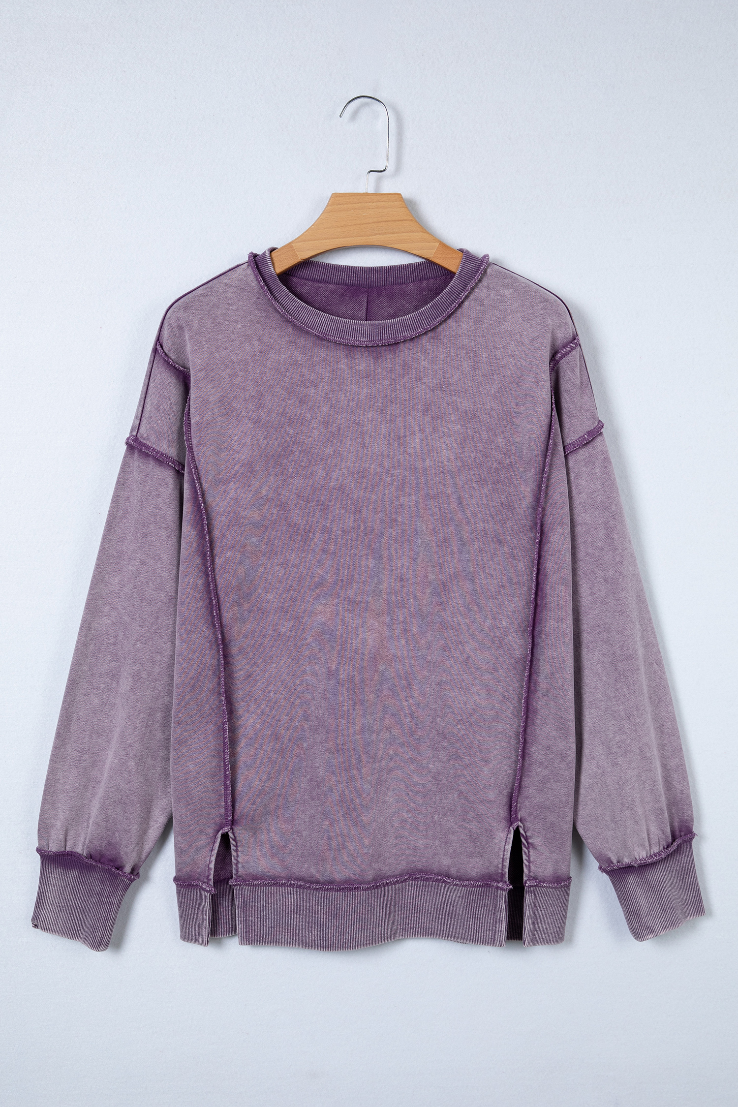 Valerian Mineral Wash Exposed Seam Side Slit Sweatshirt - loveforevers