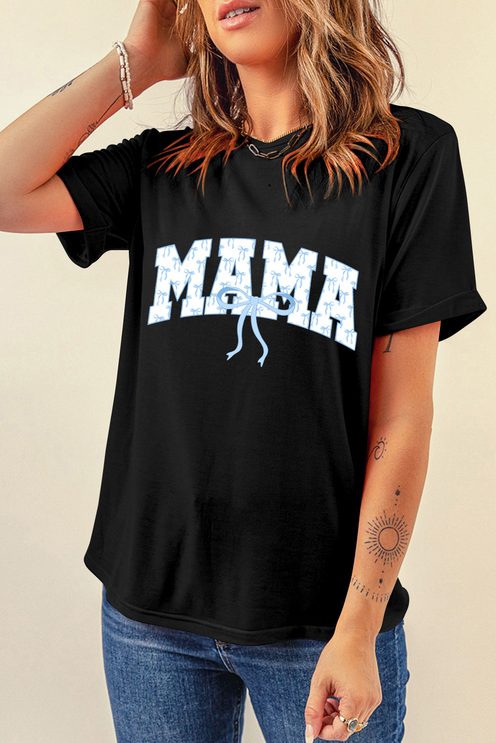 Black Bow MAMA Graphic Loose Tee - loveforevers