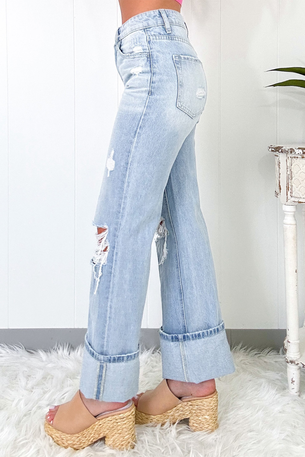 Beau Blue Light Wash Distressed Straight Jeans - loveforevers