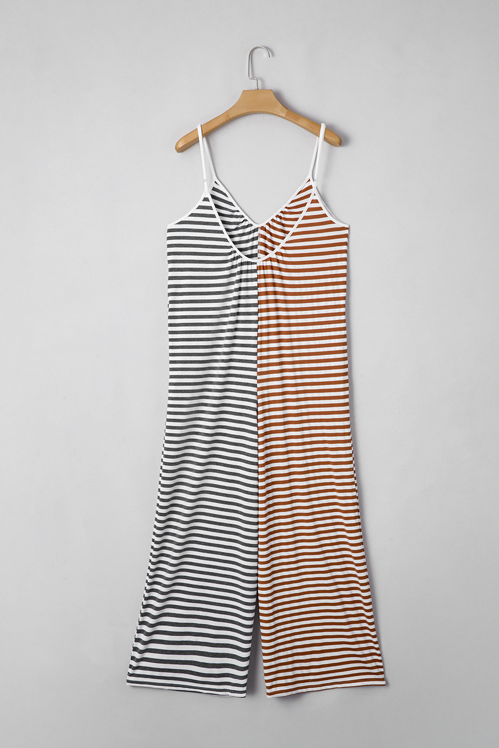 Yellow Stripe Two Tone Contrast Spaghetti Strap Backless Overall - loveforevers