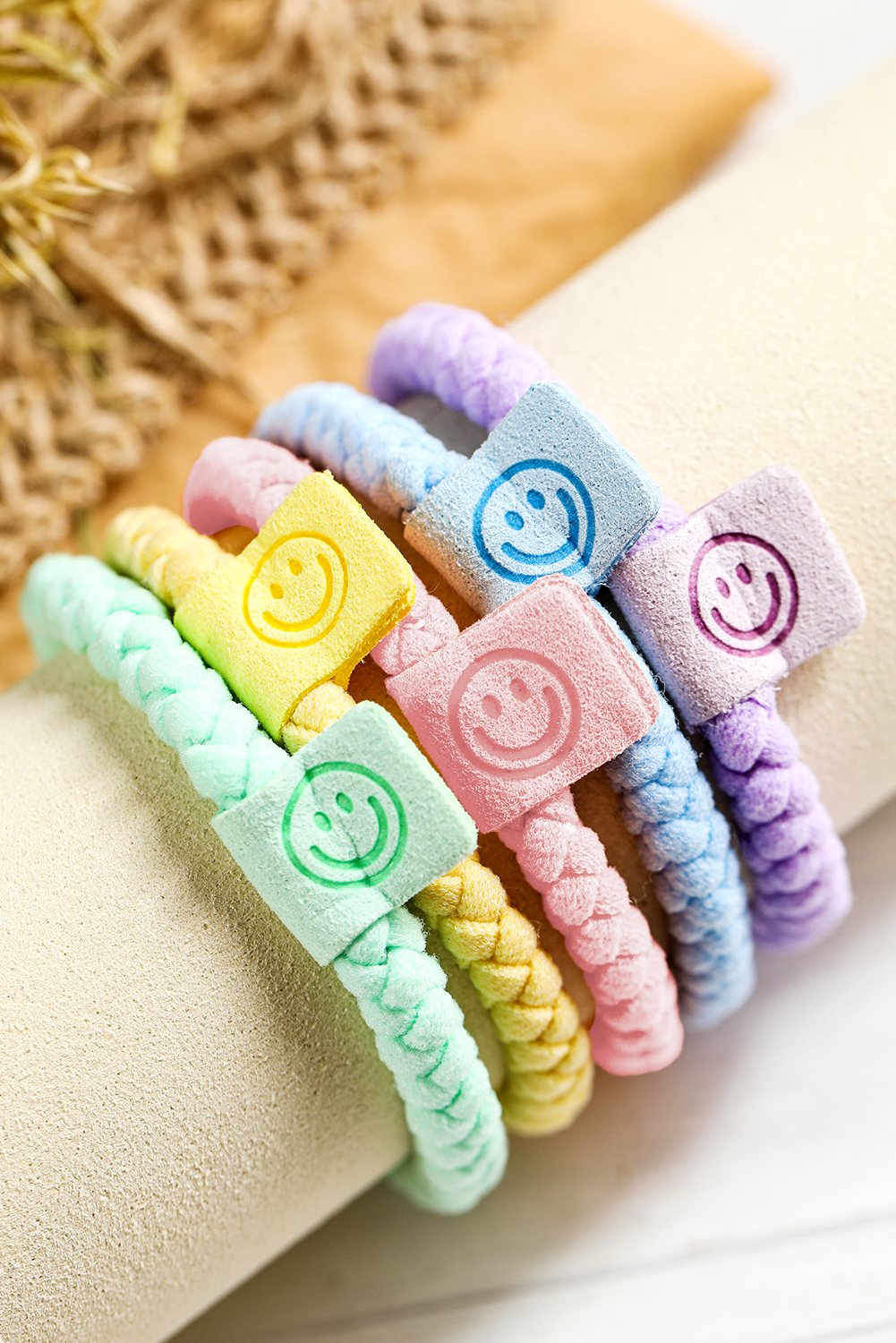 Pink 5Pcs Smile Face Tab Braided Hair Tie Set - loveforevers