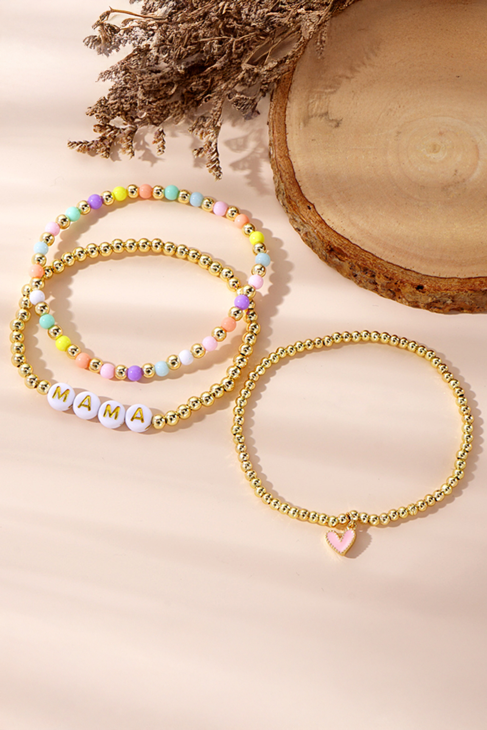Gold MAMA Heart Beaded Multi Layer Stretch Bracelet - loveforevers