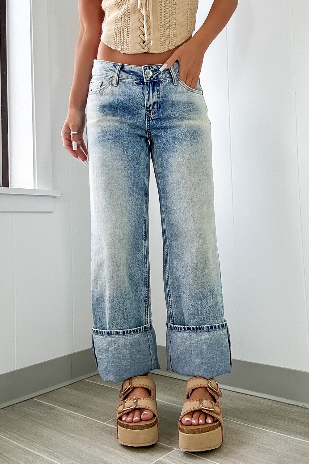 Myosotis High Rise Button Zip Fly Medium Wash Jeans - loveforevers