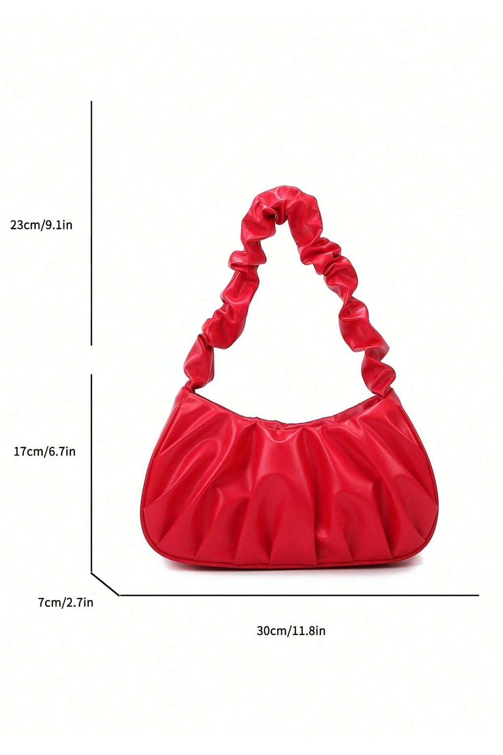 Fiery Red Ruched Faux Leather Shoulder Bag - loveforevers