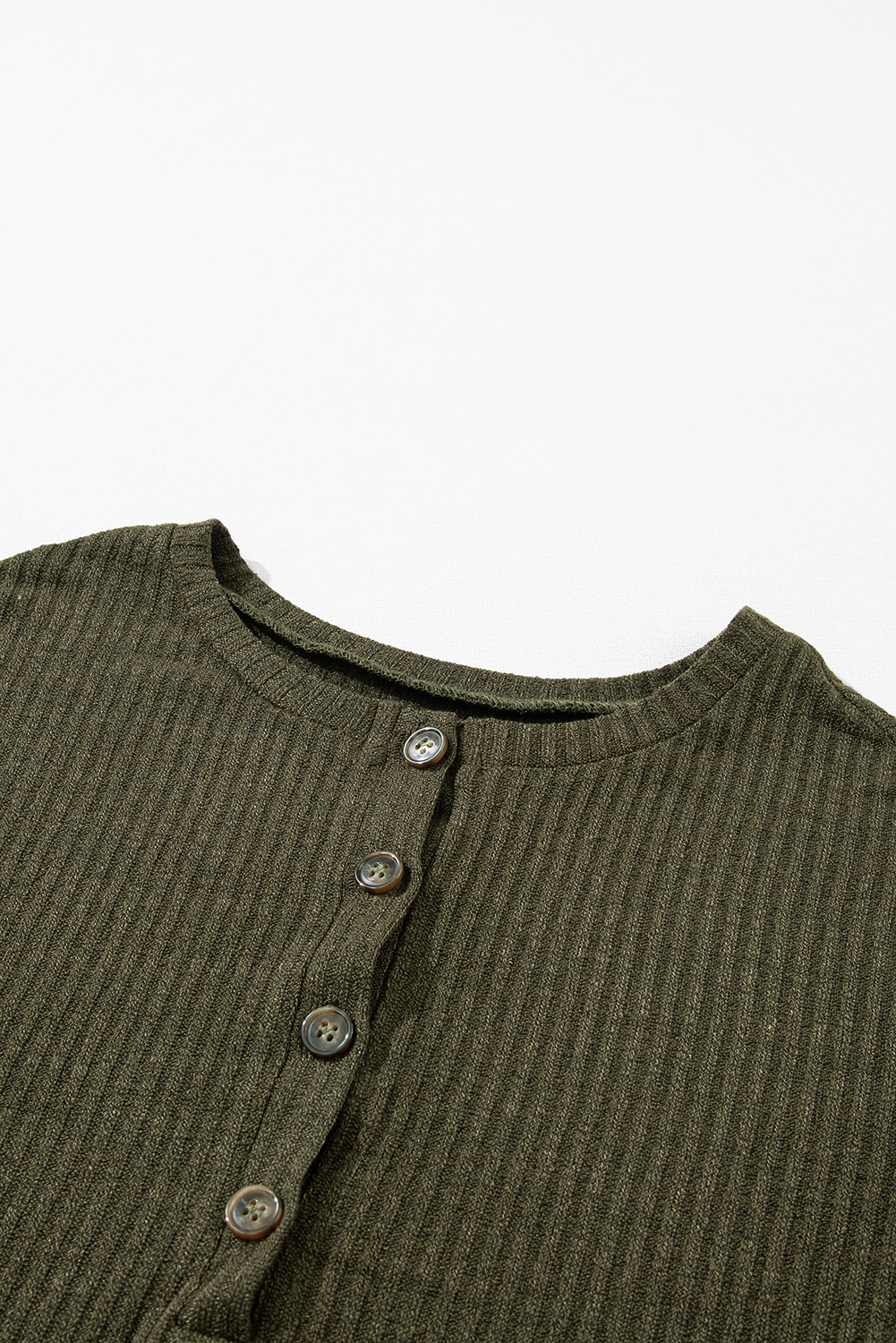 Jungle Green Rib Textured Henley Knit Top - loveforevers