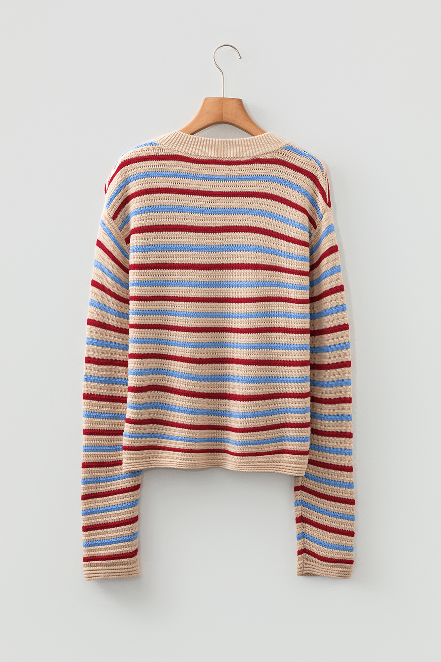 Khaki Stripe Drop Shoulder Cropped Long Sleeve Fall Sweater - loveforevers
