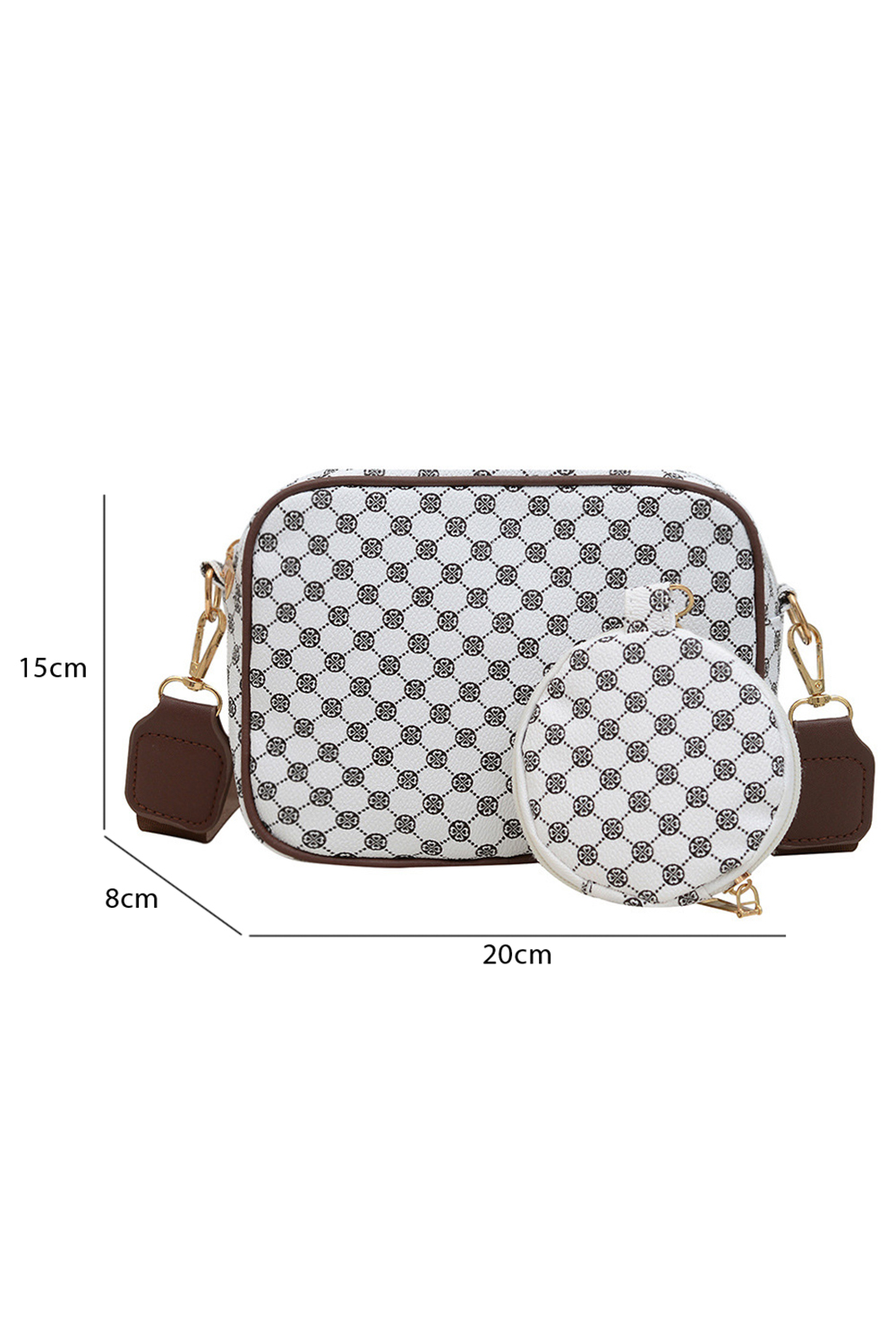 Coffee Checkered Print PU Leather Shoulder Bag with Coin Wallet - loveforevers