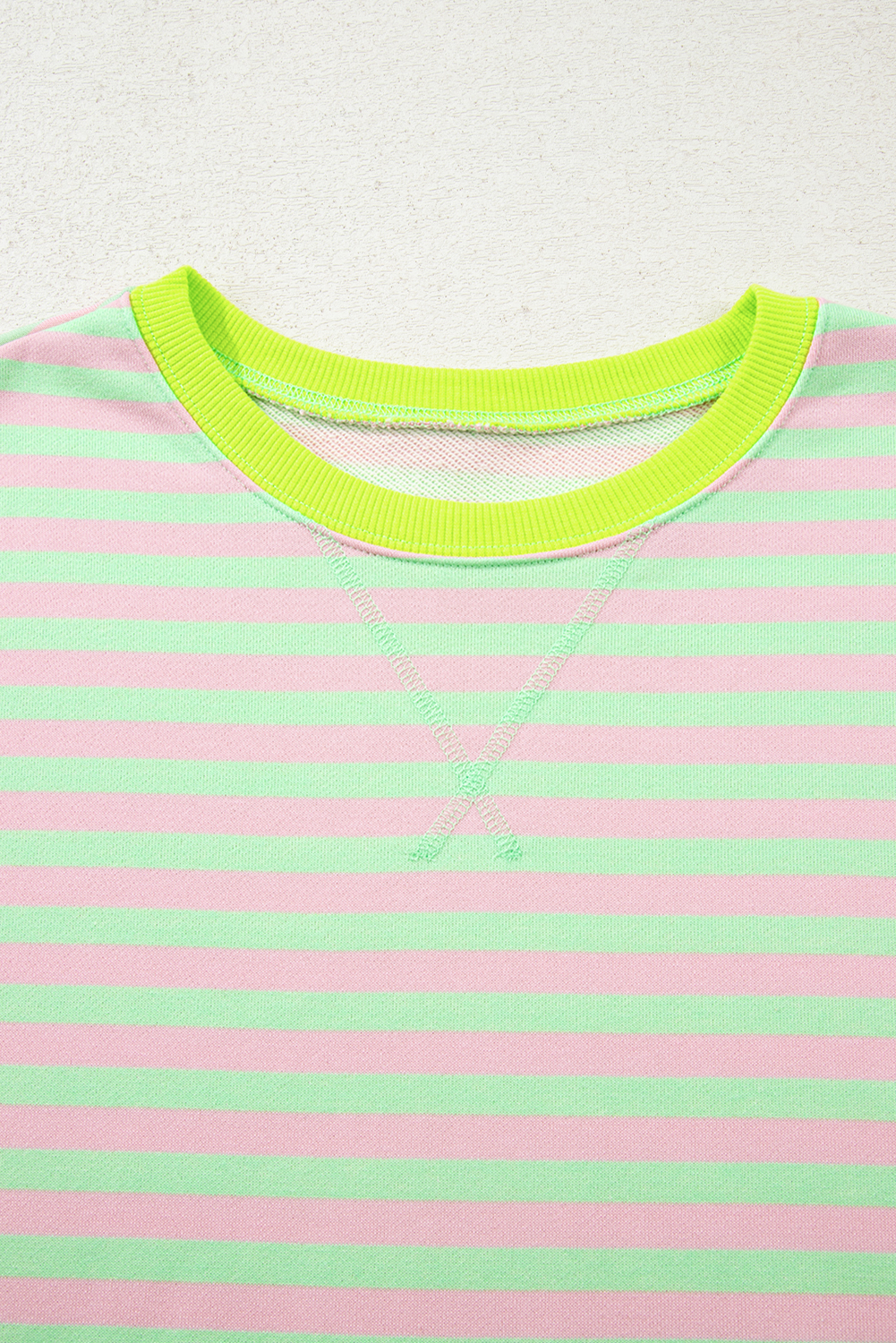 Red Stripe Contrast Ribbed Trim Crossed Stitch Drop Shoulder Sweatshirt - loveforevers