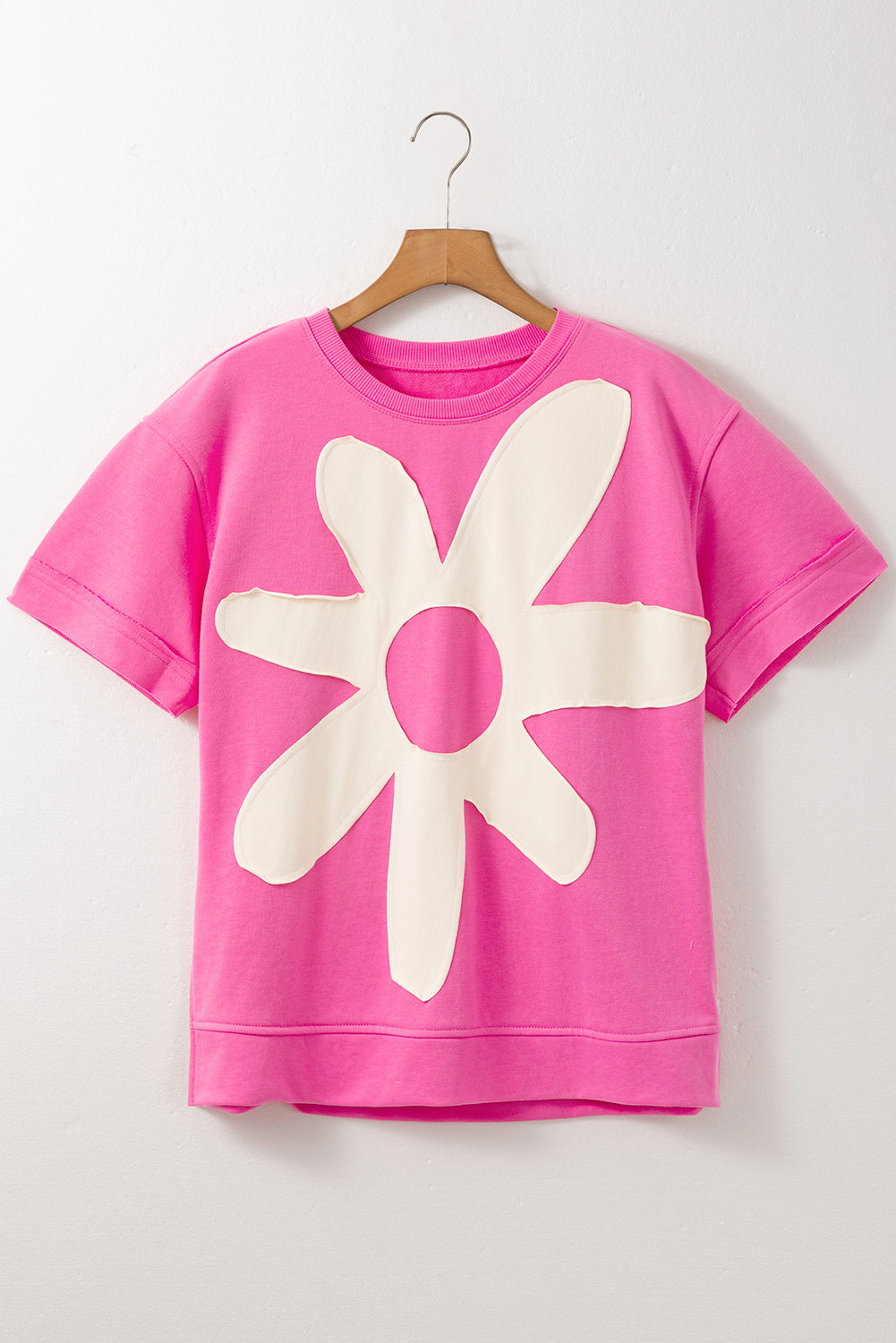Sachet Pink Contrast Flower Drop Shoulder Loose T Shirt - loveforevers