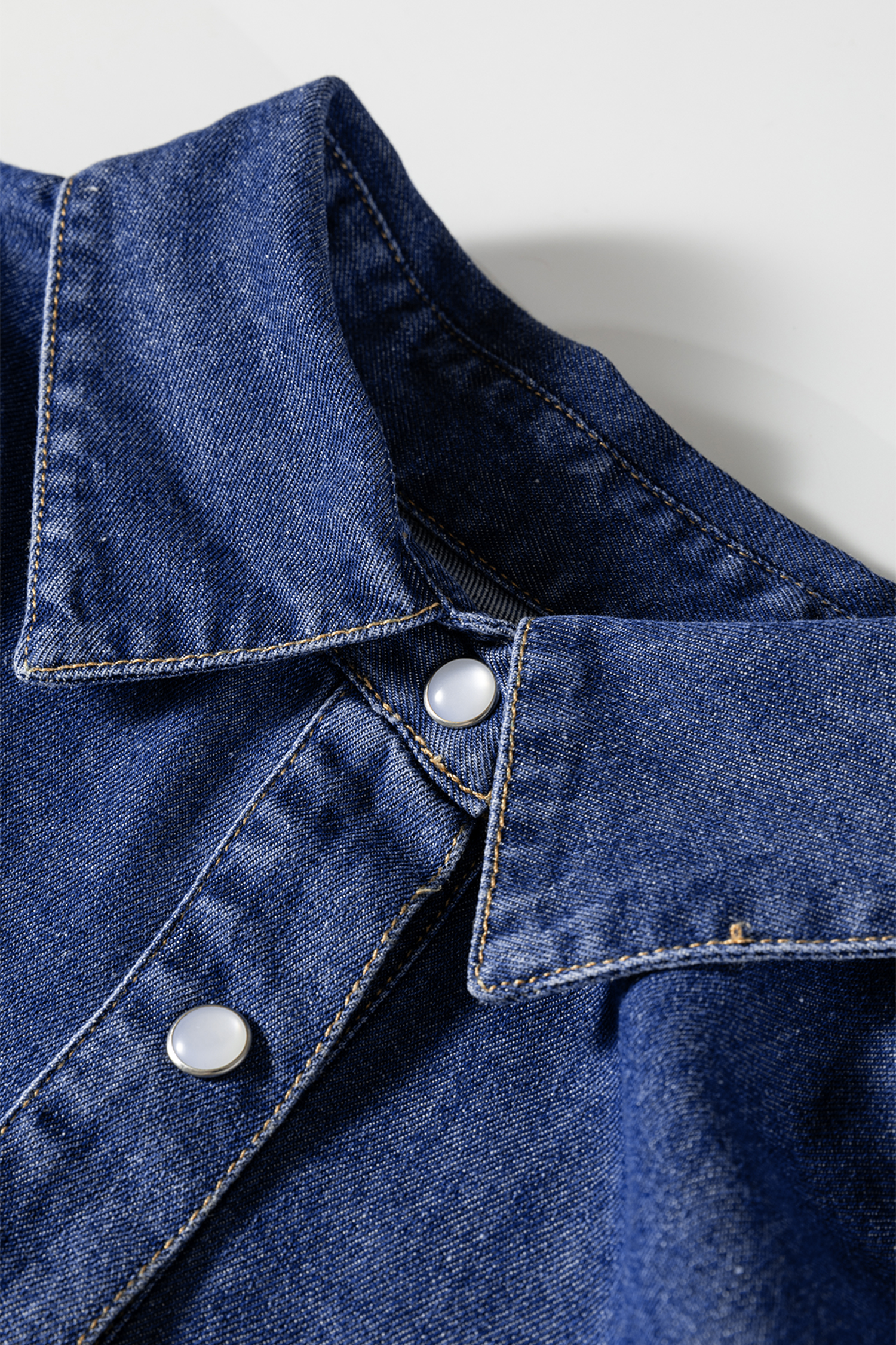 Ashleigh Blue Denim Shirt Collar Long Sleeve Flared Mini Dress - loveforevers