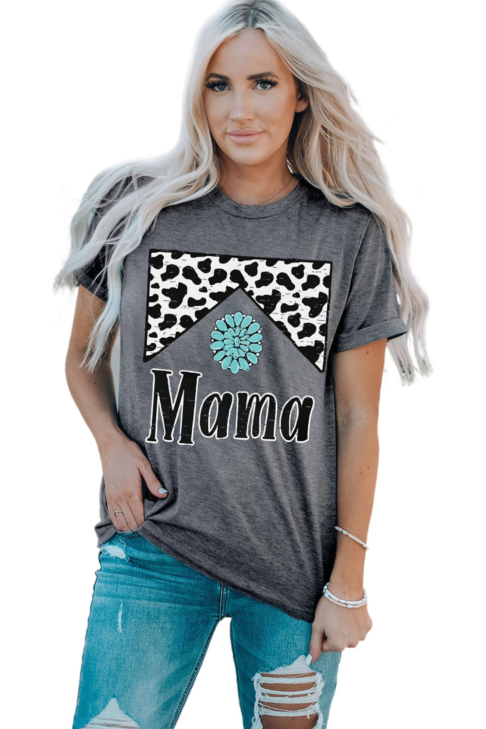 Gray Mama Cowhide Graphic Tee - loveforevers