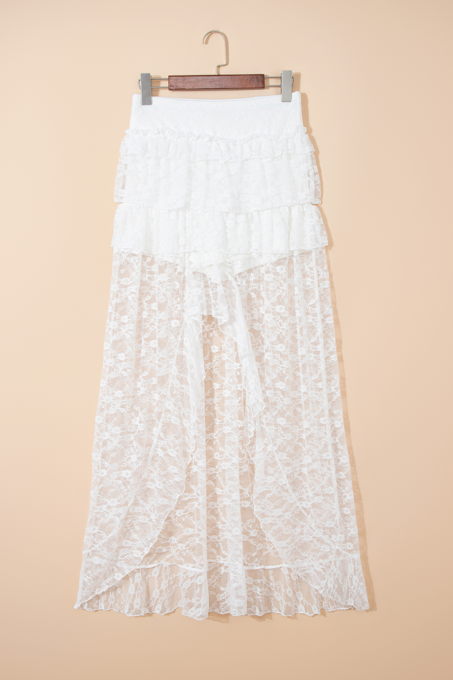 White Sheer Lace Frilly Ruffles High Low Long Skirt - loveforevers