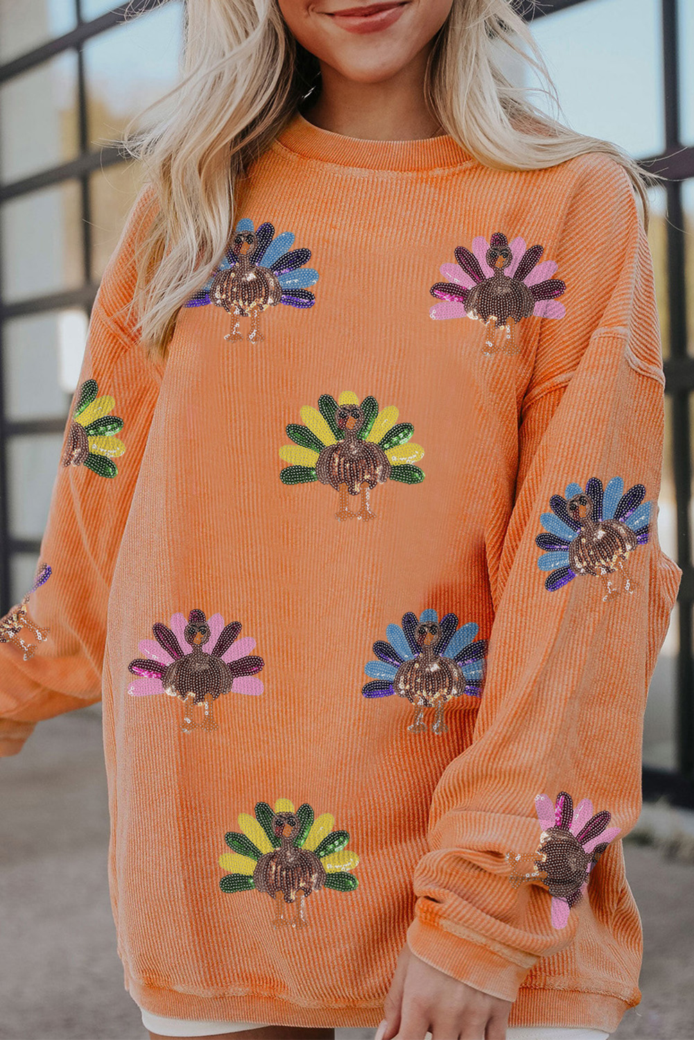 Orange Turkey Graphic Corded Baggy Sweatshirt - loveforevers