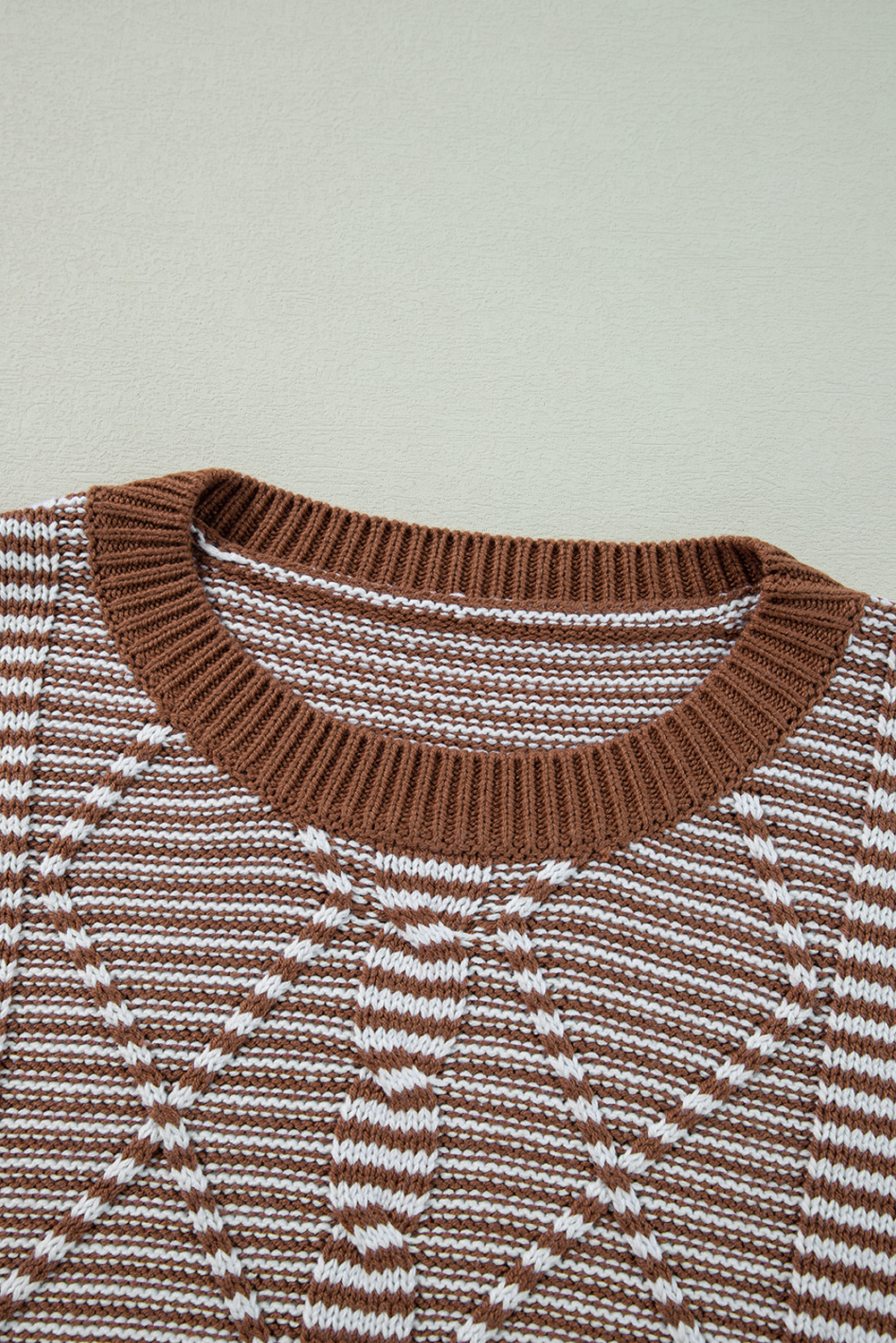 Gray Stripe Geometric Textured Drop Shoulder Sweater - loveforevers