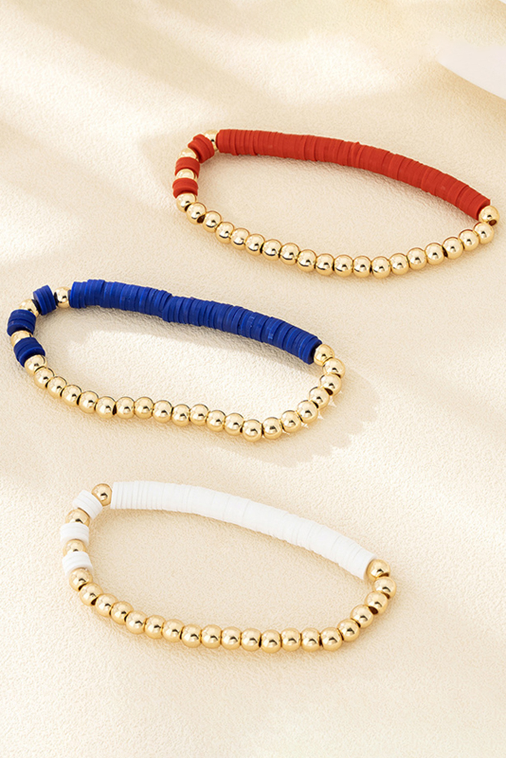 Gold US Flag Theme Beaded Triple Layer Bracelets - loveforevers