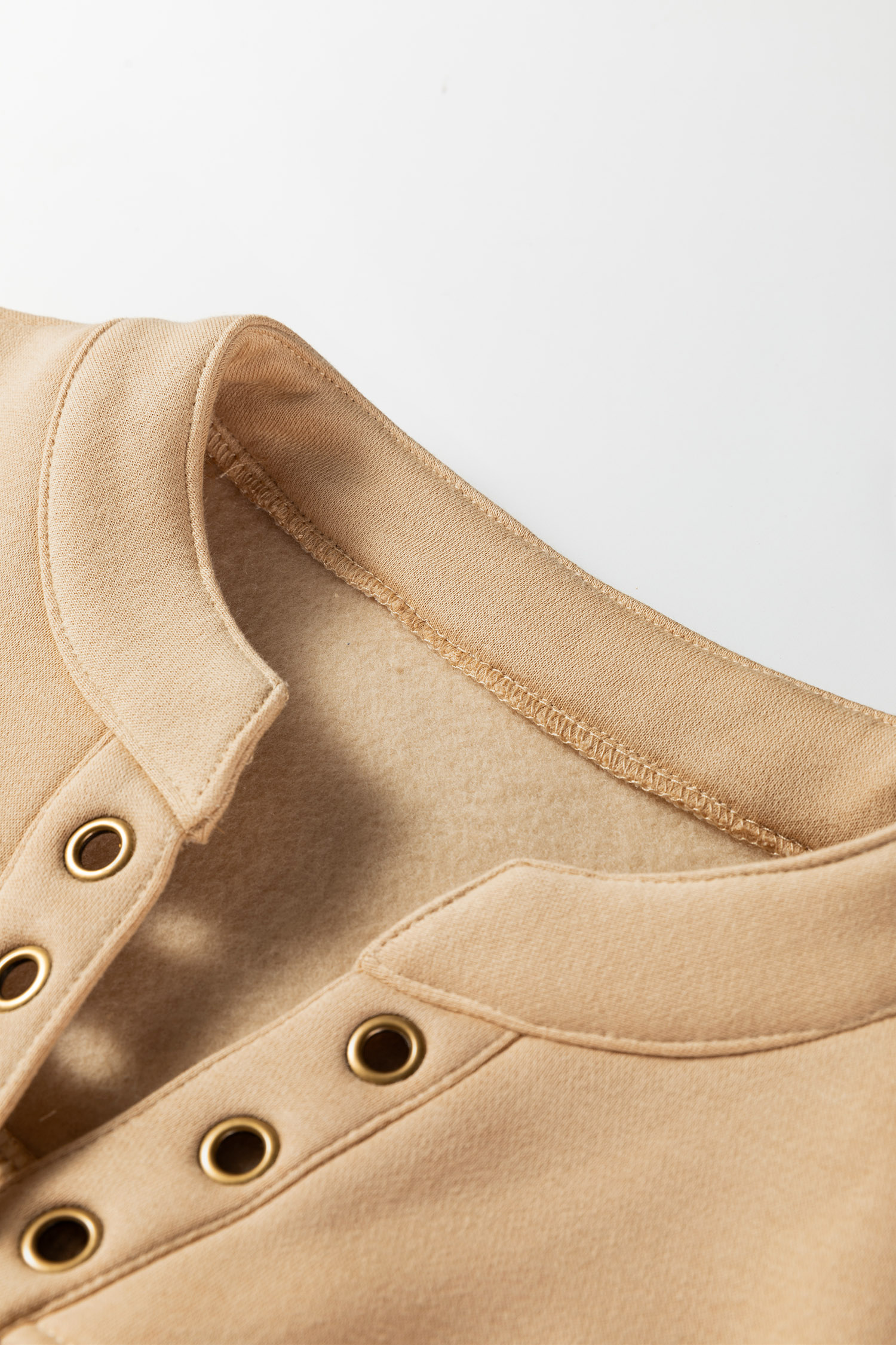 Light French Beige Grommet Detail V Neck Sweatshirt - loveforevers