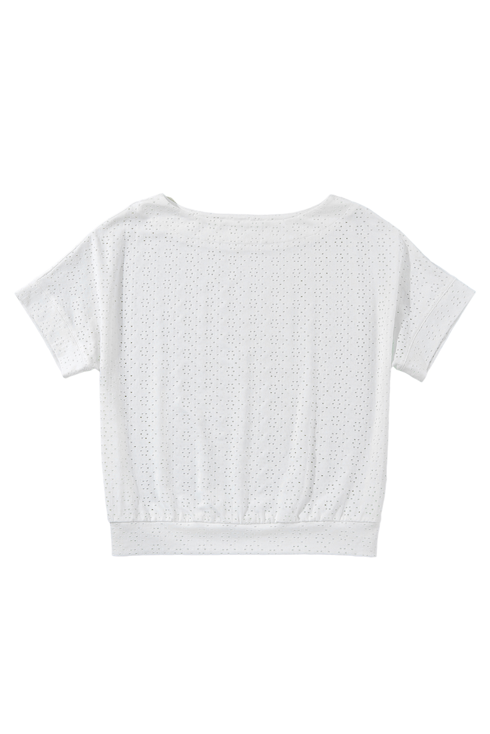 White Eyelet Pattern Boat Neck Casual Tee - loveforevers