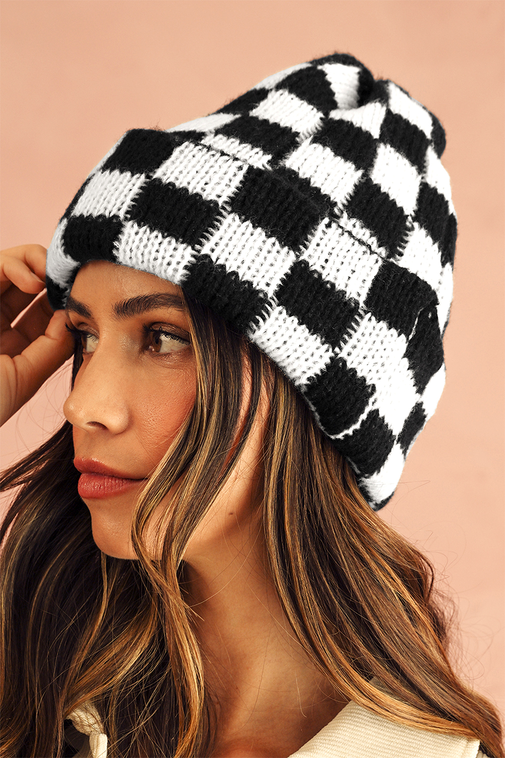 Black Two Tone Checkered Folded Eaveless Beanie Cap - loveforevers