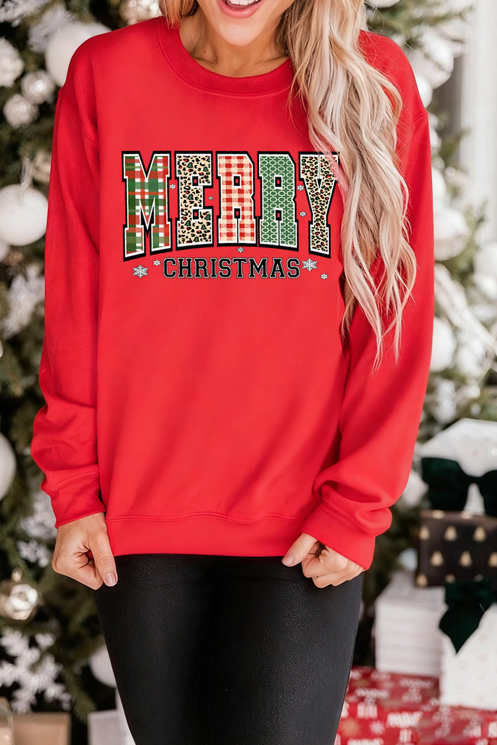 Red MERRY CHRISTMAS Graphic Festive Holiday Sweatshirt - loveforevers