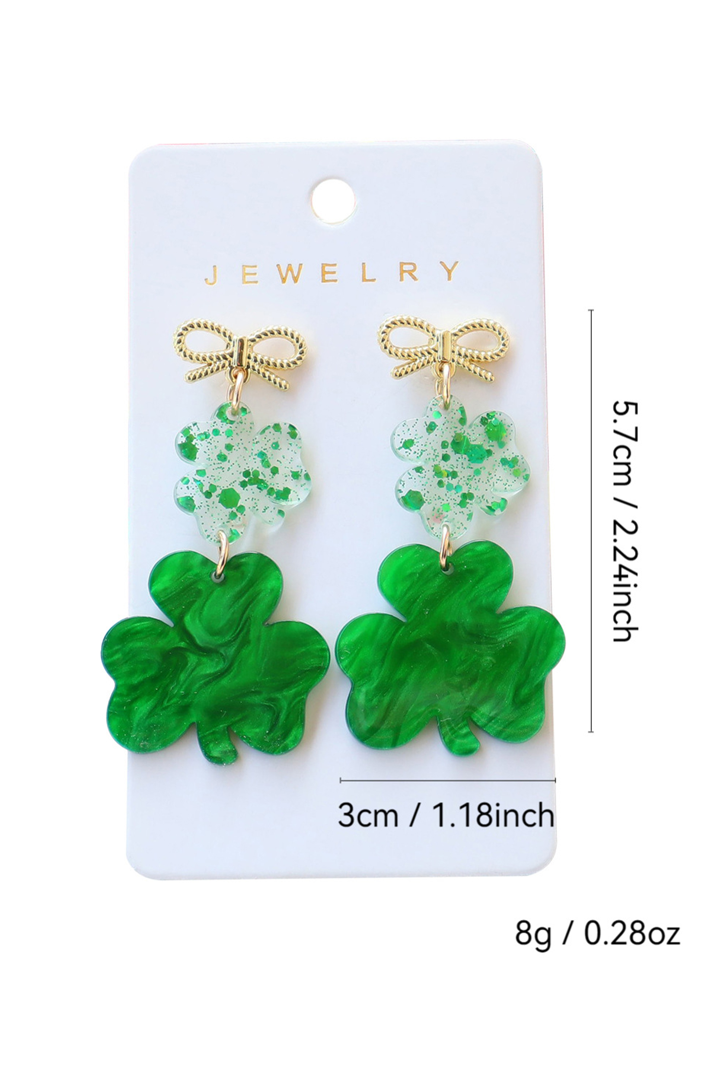 Green Double Clover Dangle Pendant Bow Stud Earrings - loveforevers