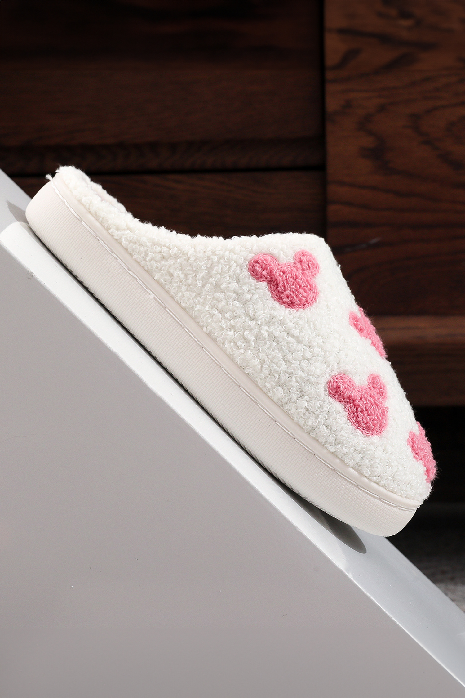 White Mickey Mouse Cartoon Head Pattern Plush House Slippers - loveforevers