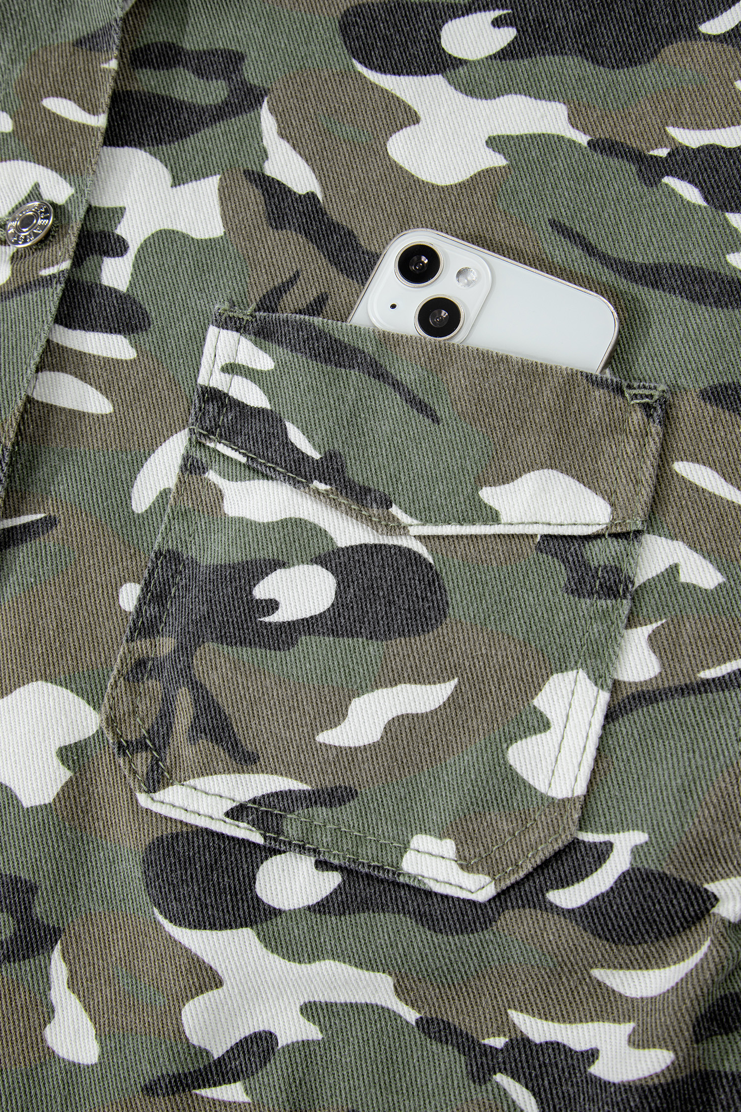 Green Camo Chest Pockets Loose Jean Jacket - loveforevers