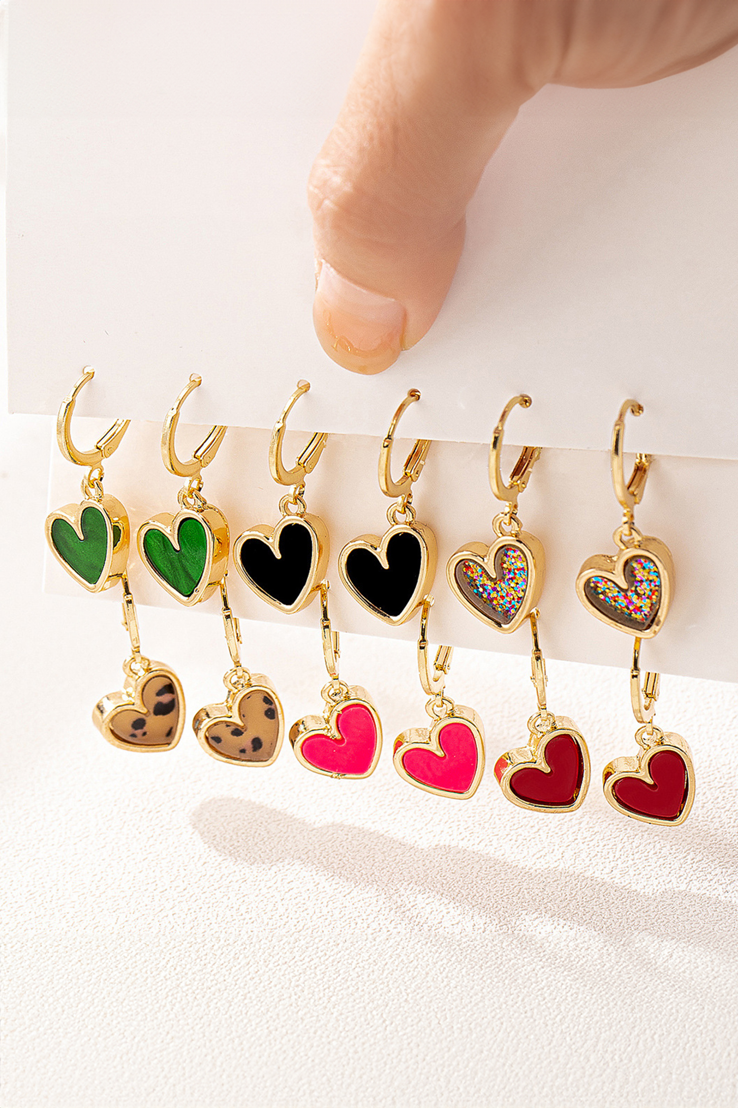 Gold Retro Hoop 3 Pairs Heart Shape Dangle Earrings - loveforevers