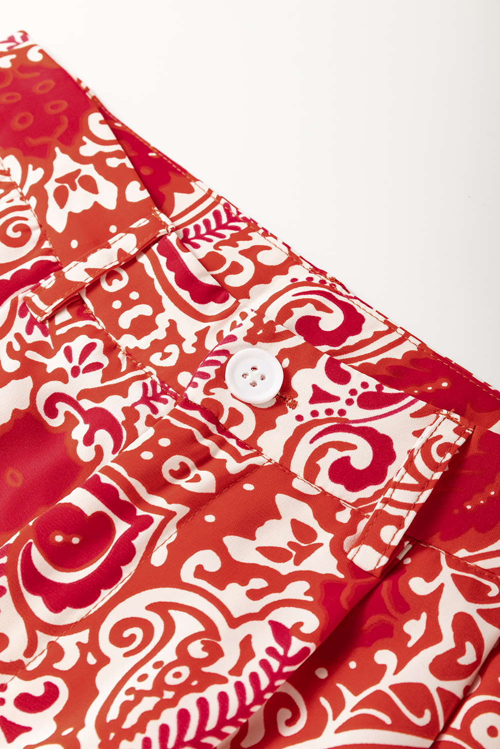 Red Paisley Printed Buttoned High Waist Straight Leg Pants - loveforevers
