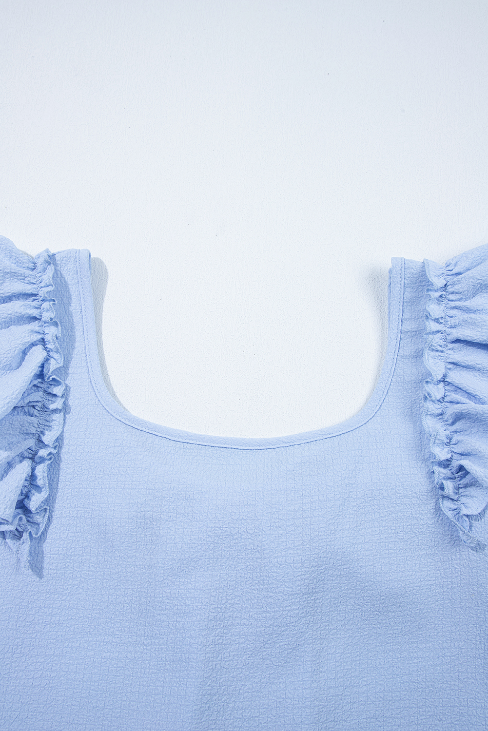 Beau Blue Textured Bow Knot Frilled Butterfly Sleeve Blouse - loveforevers