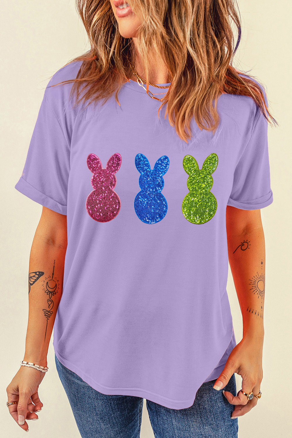 Wisteria Easter Shiny Bunny Graphic Crewneck T Shirt - loveforevers