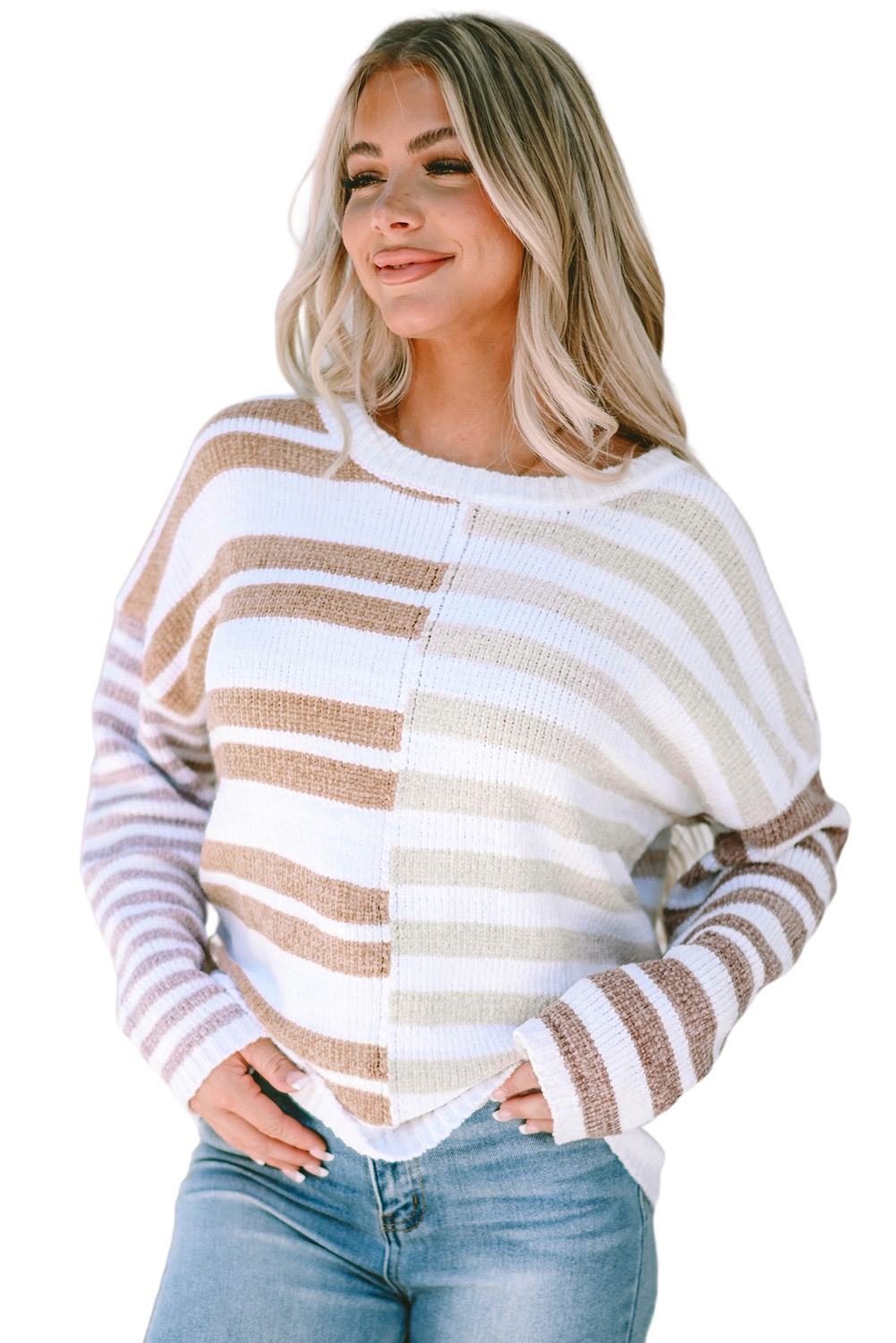 Stripe Blocked Drop Shoulder Slouchy Sweater - loveforevers