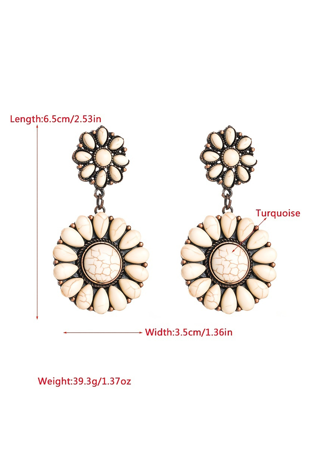 White Western Turquoise Inlay Flower Shape Stud Earrings - loveforevers