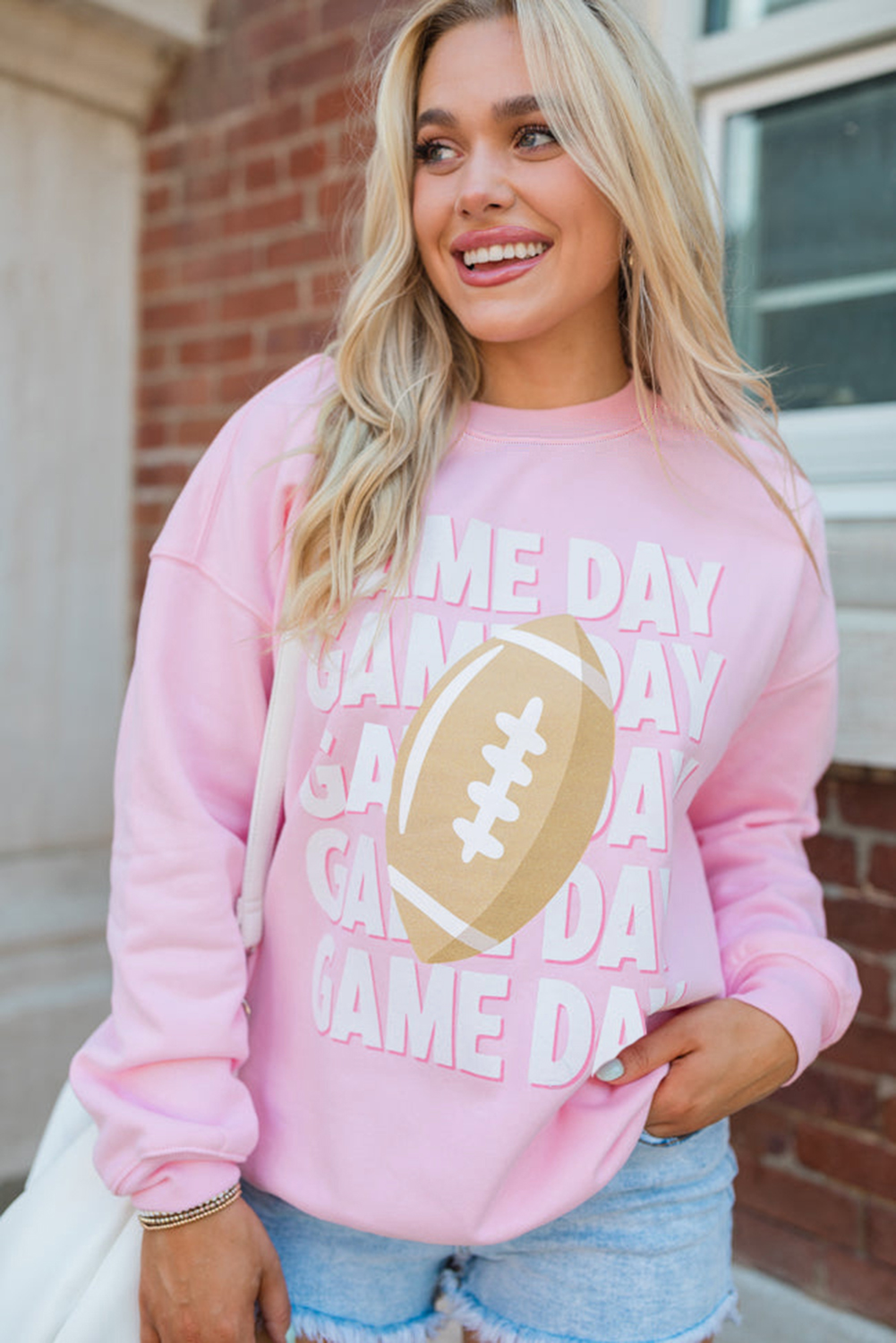 Pink GAME DAY Football Rugby Print Casual Sweatshirt - loveforevers