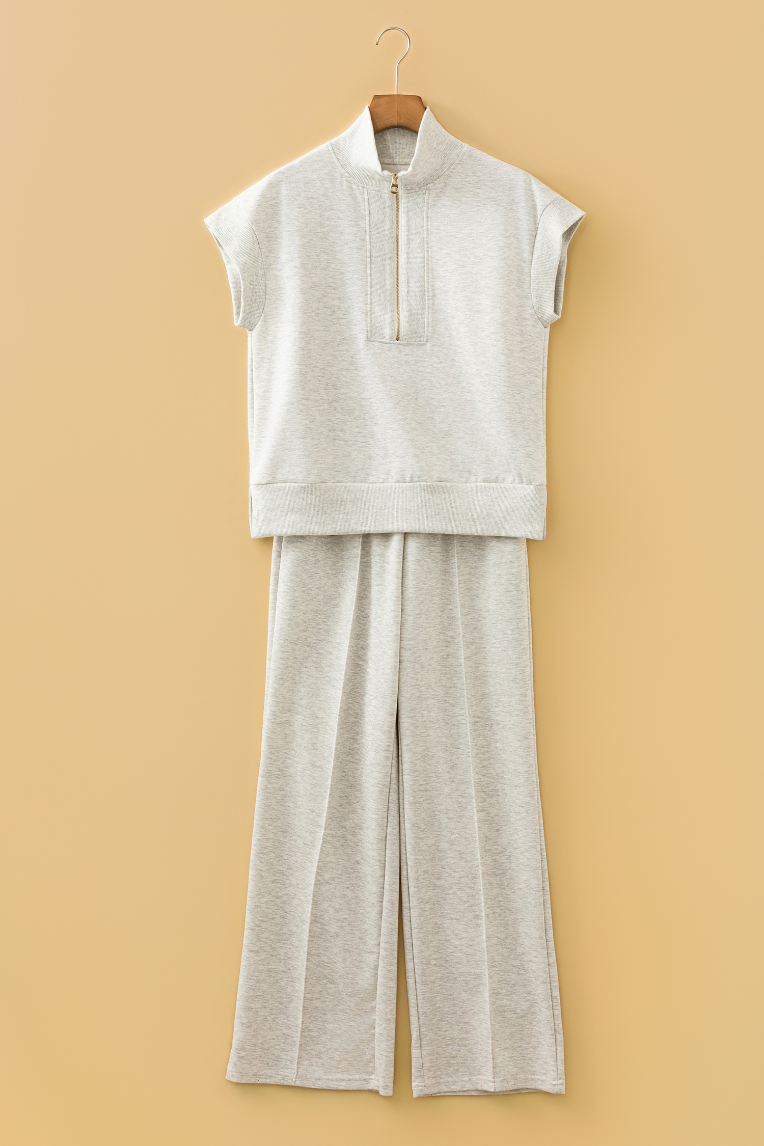 Light Grey Half Zip Polo Tee Casual Pant Set - loveforevers