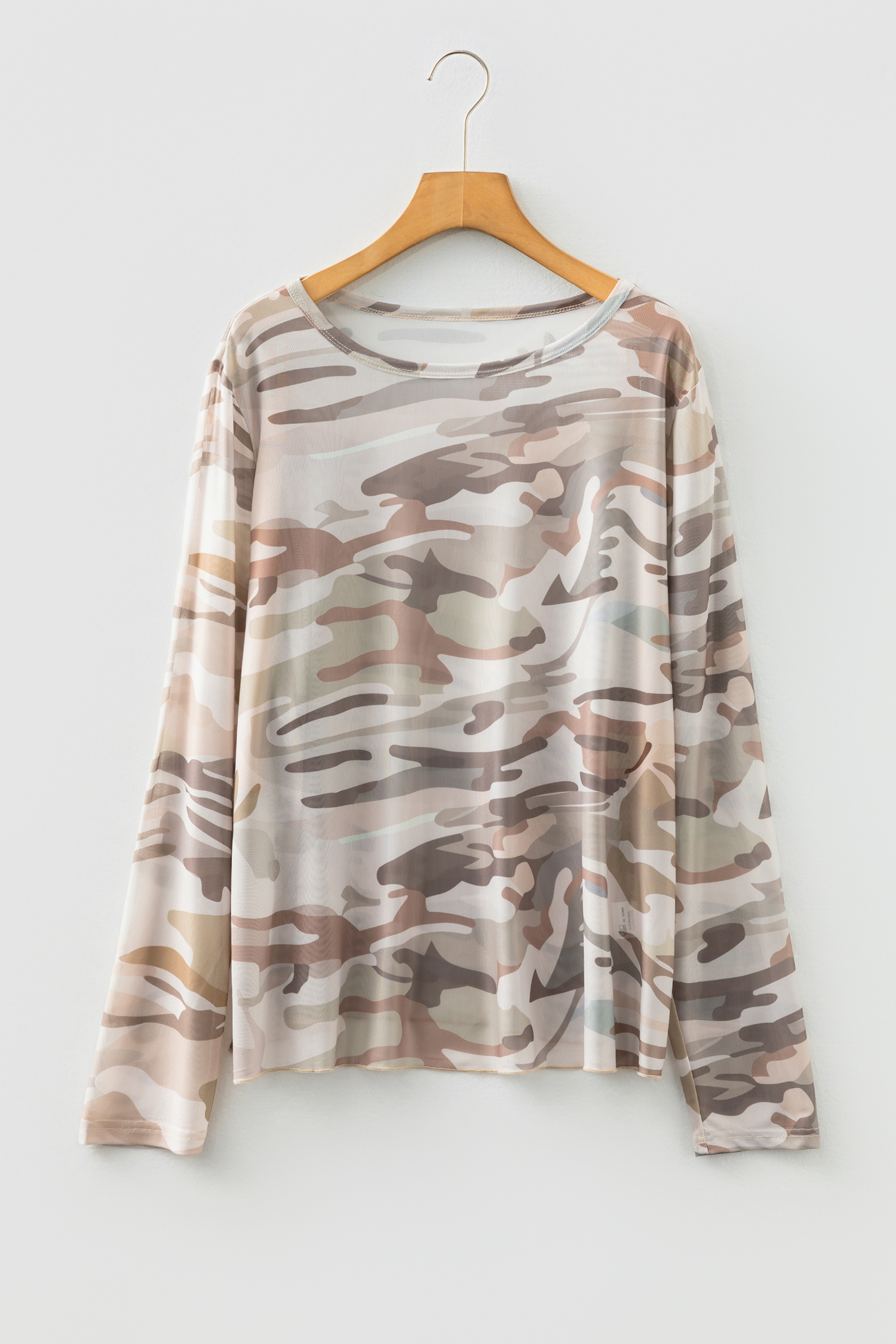 Western Fashion Camouflage Print Mesh Long Sleeve Top - loveforevers