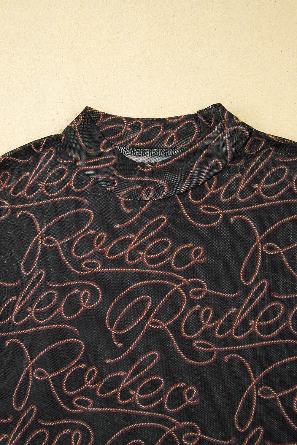 Brown Rodeo Print Round Neck Slim Fit Mesh T Shirt - loveforevers