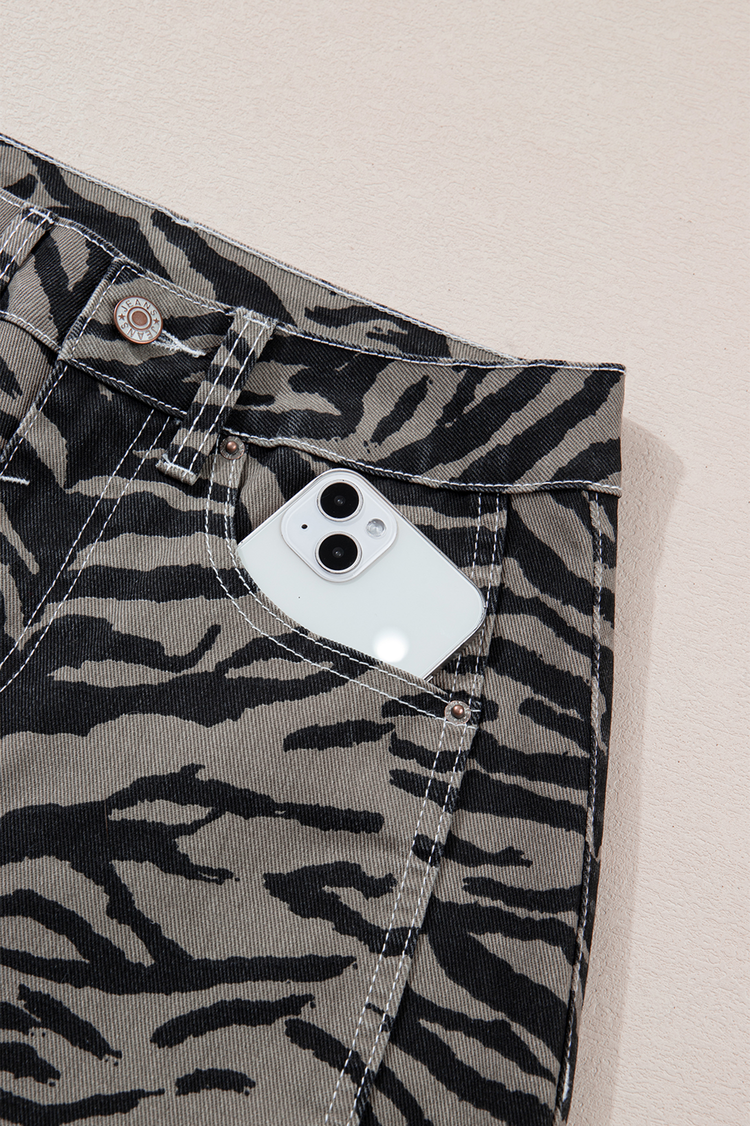 Gray Zebra Stripe Printed Wide Leg Jeans - loveforevers