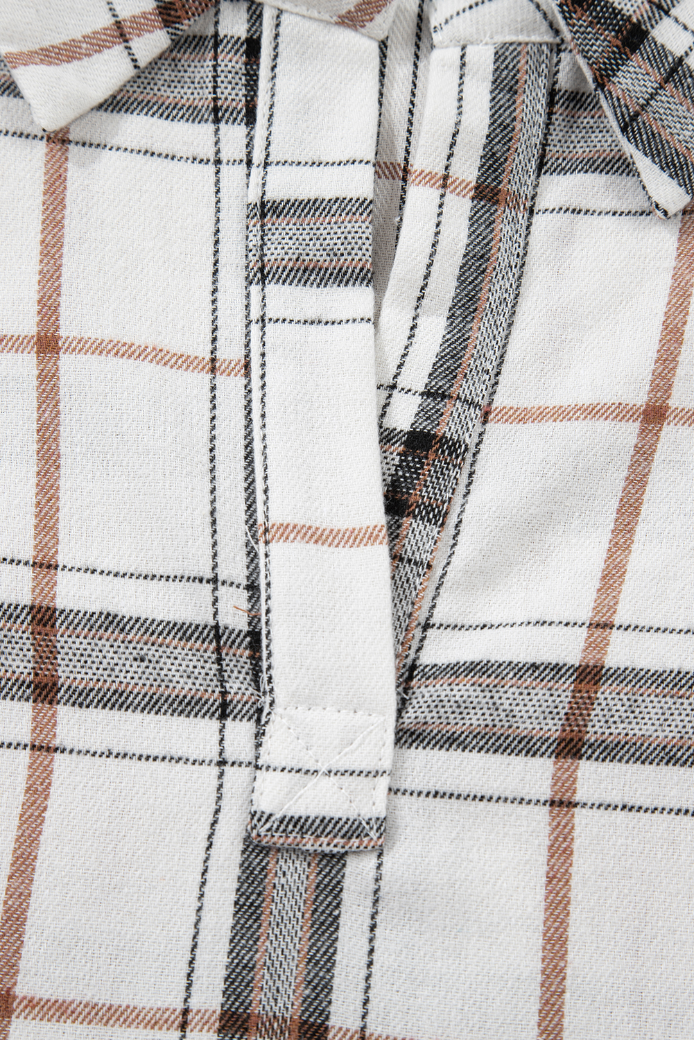 Red Plaid Print Collared V Neck Loose Blouse with Side Slits - loveforevers