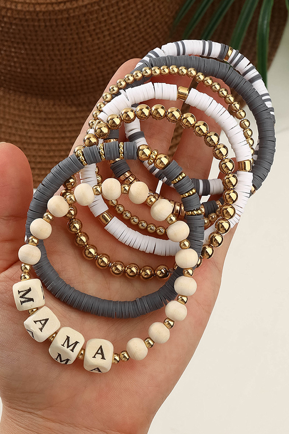 Gray MAMA Beaded Multi Layered Bracelet - loveforevers