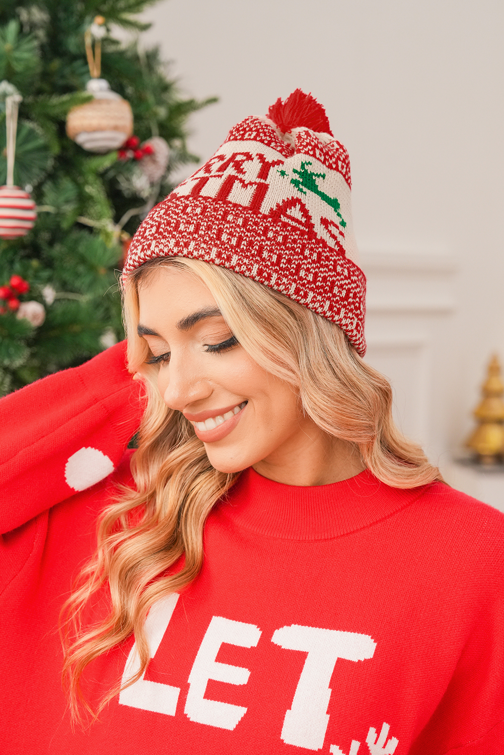 Fiery Red MERRY CHRISTMAS Winter Beanie Hat - loveforevers