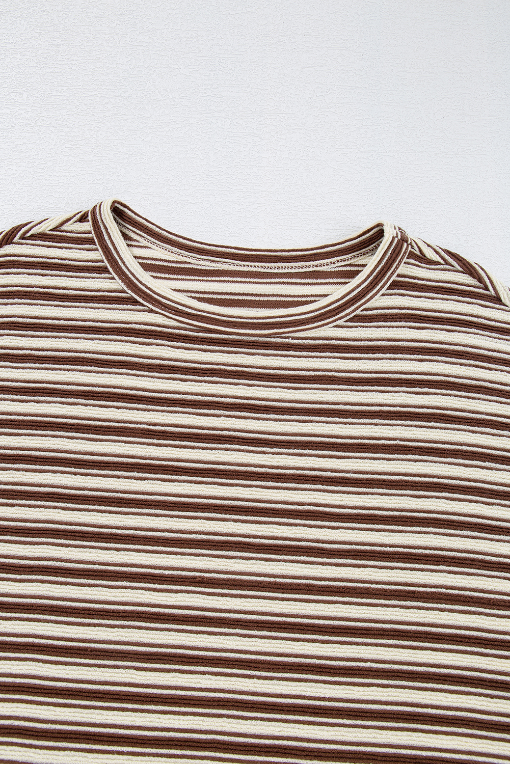Green Stripe Textured Side Slits Crew Neck T Shirt - loveforevers